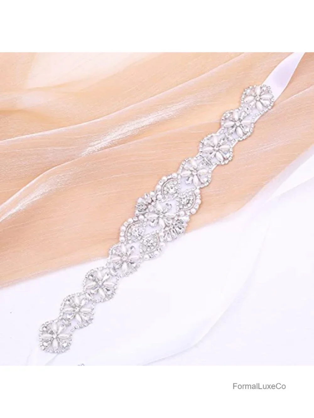 Handmade Crystal Rhinestone Bridal Belt Sash with Ribbon Ties